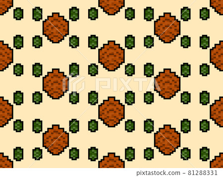 Fir-tree cone seamless pattern in pixel art style. 8 bit fir-tree cone in 2D retro style. Design for printing, wrapping paper and advertising. Vector illustration 81288331