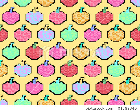 Apple seamless pattern in pixel art style. 8 bit multicolored apples in 2D retro style. Design for printing, wrapping paper and advertising. Vector illustration Apple seamless pattern in pixel art style. 8 bit multicolored apples in 2D retro style. Design for printing, wrapping paper and advertising. Vector illustration 81288349