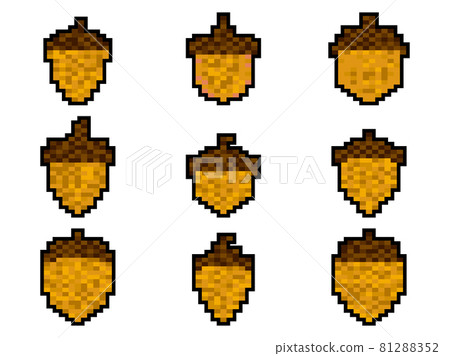 Acorn icon set isolated on white background, pixel art. 8 bit acorn icon in 2D retro style, oak symbol. Retro design for printing, wrapping paper and advertising. Vector illustration Acorn icon set isolated on white background, pixel art. 8 bit acorn icon in 2D retro style, oak symbol. Retro design for printing, wrapping paper and advertising. Vector illustration 81288352