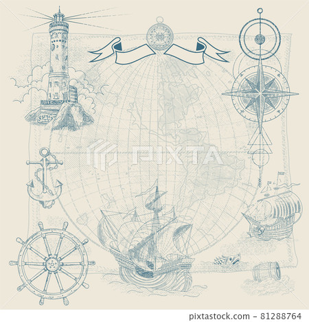 Vector background with sea navigation items 81288764