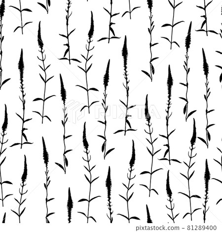 Monochrome floral seamless pattern isolated on white background. Monochrome floral seamless pattern isolated on white background. 81289400