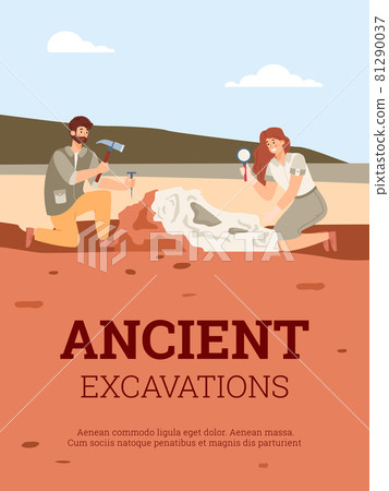 Ancient excavations banner or poster design, flat vector illustration. Ancient excavations banner or poster design, flat vector illustration. 81290037