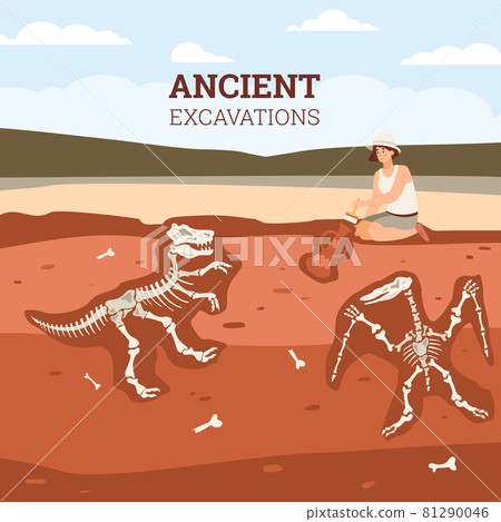 Ancient archaeological site banner or poster template, flat vector illustration. Ancient archaeological site banner or poster template, flat vector illustration. 81290046