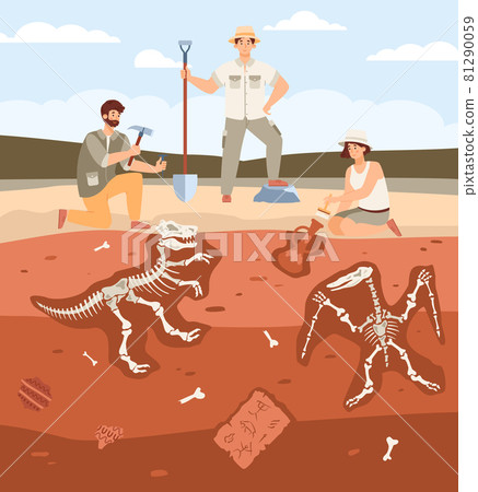 Scientists archaeologists working on archeology and paleontology excavations. 81290059