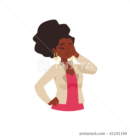 Woman feeling confused with sudden fail, flat vector illustration isolated. 81291199
