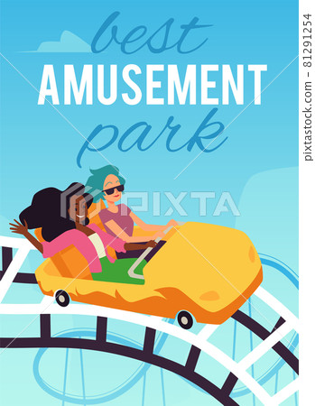 Amusement park advertising banner or poster with rides, flat vector illustration. 81291254