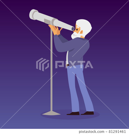 Astronomy scientist or astronomer looking through telescope flat vector isolated. Astronomy scientist or astronomer looking through telescope flat vector isolated. 81291461