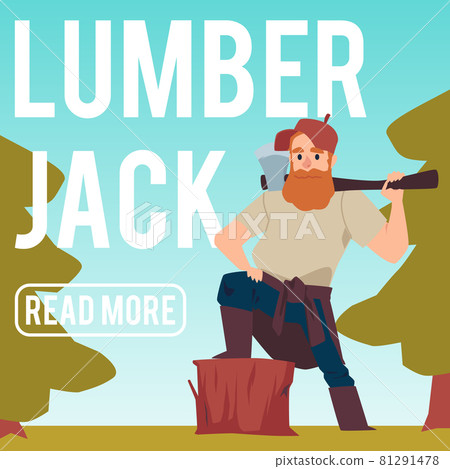 Web or social media banner with lumberjack, flat vector illustration. 81291478