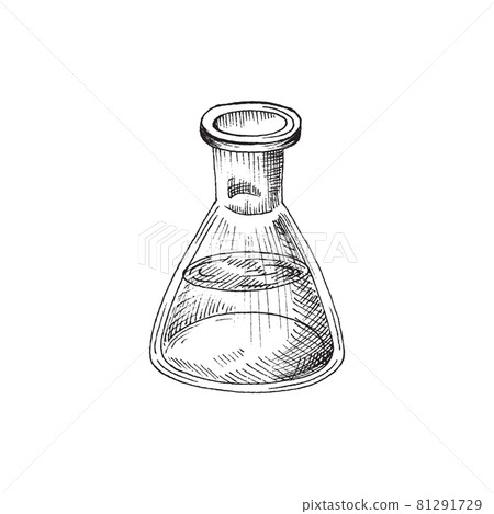 Chemical glass vintage flask with liquid in sketch style Chemical glass vintage flask with liquid in sketch style 81291729