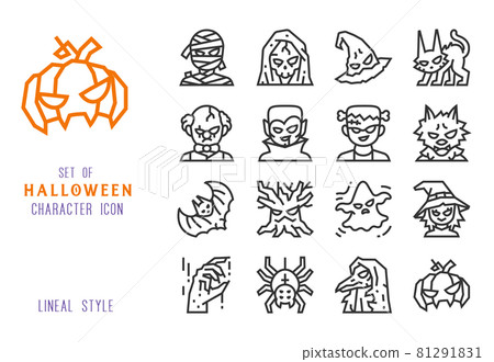 Halloween character line icon set 81291831