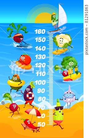 Kids height chart cartoon vegetables on beach 81291863