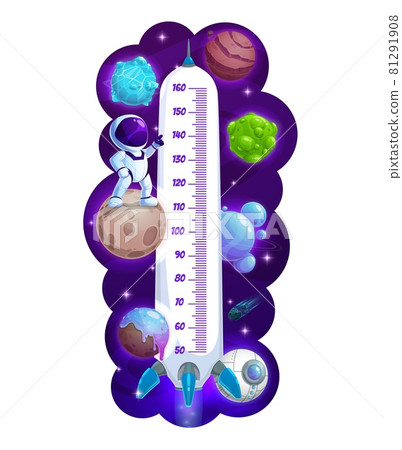 Kids height chart, cartoon space rocket, astronaut 81291908