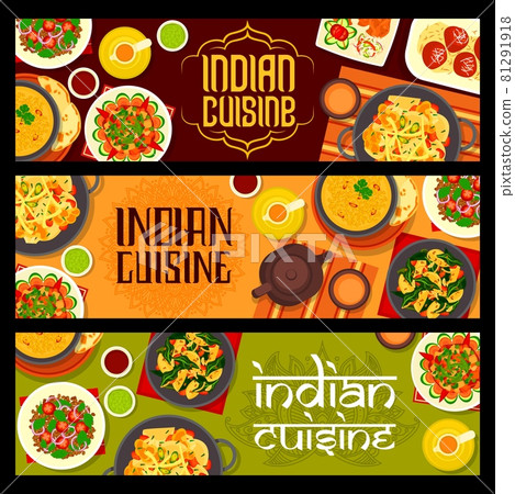 Indian cuisine food banners with spice vegetables 81291918