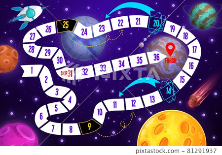 Galaxy kids boardgame, spaceship and planets. Galaxy kids boardgame, spaceship and planets. 81291937