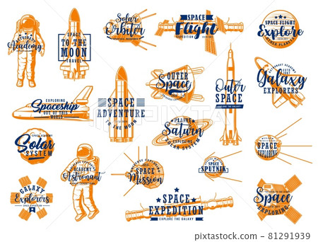 Space rockets, spaceman galaxy expedition icons 81291939
