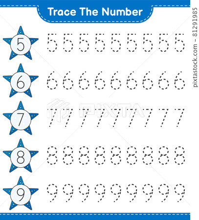 Trace the number. Tracing number with Starfish. Educational children game, printable worksheet, vector illustration 81291985