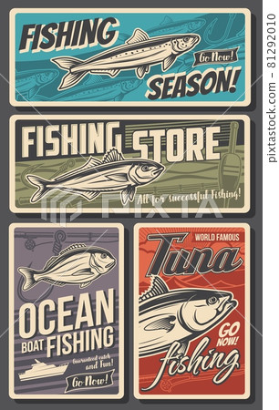 Fishing retro banners, vector vintage cards set Fishing retro banners, vector vintage cards set 81292010