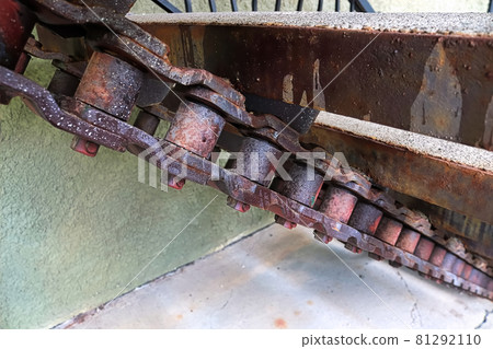 Closeup of large stairs made with large machinery chains 81292110