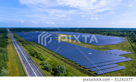 Solar Panel Green Factory Field Alternative Energy Aerial View 81292877