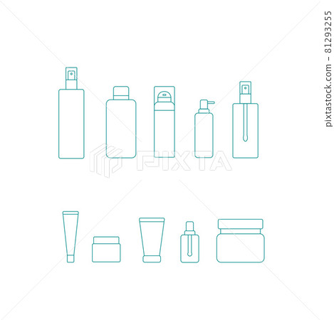 Cosmetic product package icon set - bottle, jar, plastic container for beauty industry. Vector stock illustration isolated on white background for web design, packaging, spa salon. EPS10 81293255