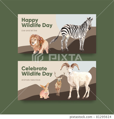 Twitter template with world animal day concept,watercolor style Twitter template with world animal day concept,watercolor style 81295614