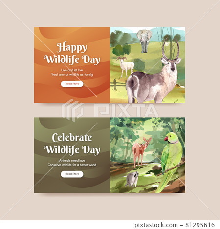Twitter template with world animal day concept,watercolor style Twitter template with world animal day concept,watercolor style 81295616