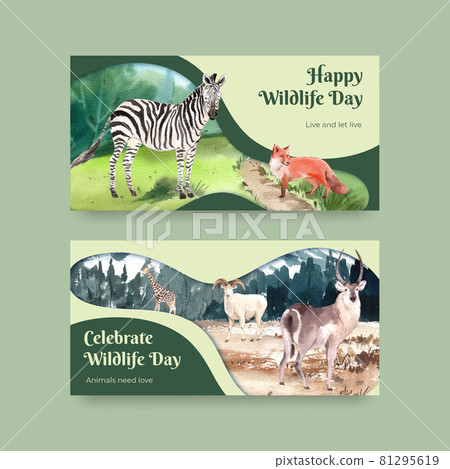 Twitter template with world animal day concept,watercolor style 81295619