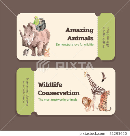 Ticket template with world animal day concept,watercolor style Ticket template with world animal day concept,watercolor style 81295620