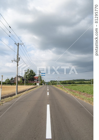 [Hokkaido] A road with a continuous rural landscape 81295770
