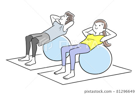 Vector Illustration Material: Men and women stretching with a balance ball 81296649