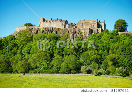 Panoramic view of Stirling Castle, Scotland which sits atop Castle Hill. Taken from a public road. Panoramic view of Stirling Castle, Scotland which sits atop Castle Hill. Taken from a public road. 81297621