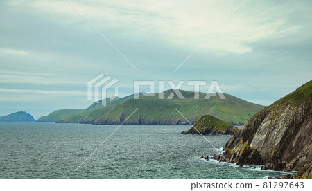 A view of Blasket Islands and Dunmore Head from Slea Head Drive, which is a spectacular driving route that forming part of the Wild Atlantic Way around the coast from Dingle, County Kerry, Ireland. 81297643