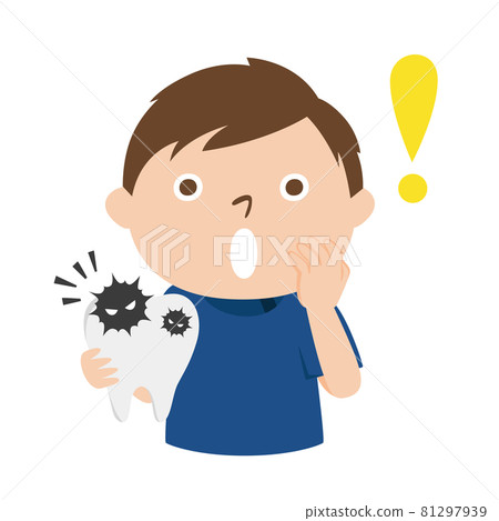 Illustration of a dentist. A male dentist who is surprised to have teeth with caries bacteria. 81297939