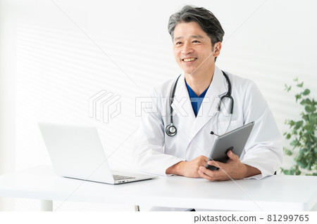 Doctor middle man white coat scrub medical examination Doctor middle man white coat scrub medical examination 81299765