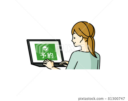 一位女士在電腦上預訂 一位女士在電腦上預訂 81300747