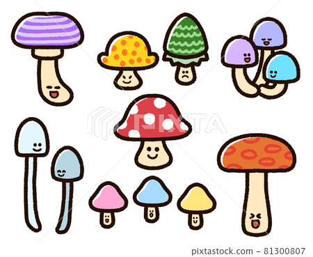 可愛的彩色蘑菇字符集 81300807