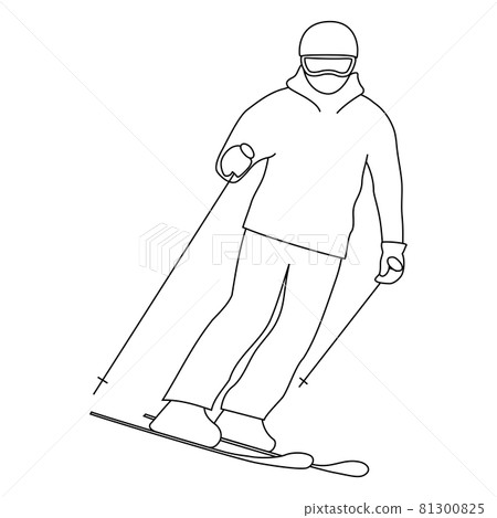 Skier illustration (line drawing, white... - Stock Illustration ...