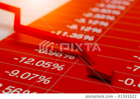 Red arrow is pointing down and the percentage is negative 81301022