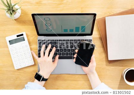 Female telework bird's-eye view Female telework bird's-eye view 81301502