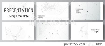 Vector layout of presentation slides design business templates, template for presentation brochure, brochure cover, report. Gray technology background with connecting lines and dots. Network concept. Vector layout of presentation slides design business templates, template for presentation brochure, brochure cover, report. Gray technology background with connecting lines and dots. Network concept. 81301894
