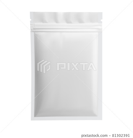 Paper pouch vector blank. White sachet package mockup Paper pouch vector blank. White sachet package mockup 81302391
