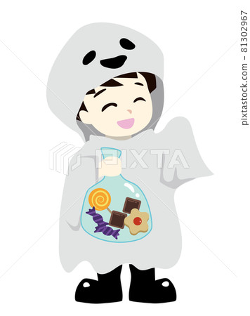 萬聖節男孩打扮成鬼魂,得到糖果 萬聖節男孩打扮成鬼魂,得到糖果 81302967