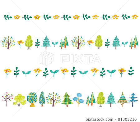 Lines of fresh green fir trees and trees of various shapes 81303210