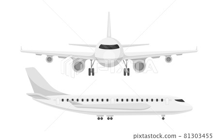 Passenger planes, side and feont view vector illustration Passenger planes, side and feont view vector illustration 81303455
