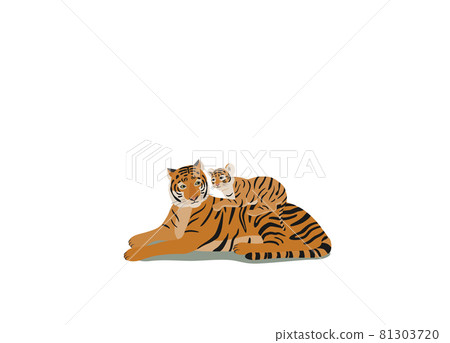 Tiger with a child on its back (white background) Tiger with a child on its back (white background) 81303720