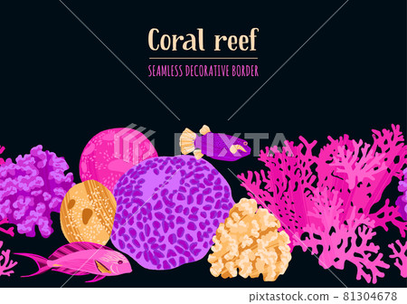 Sea border pattern with tropical fishes and corals. Sea border pattern with tropical fishes and corals. 81304678