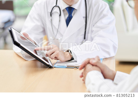 Hands of a male doctor explaining to the elderly 81305213
