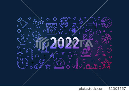 2022 Merry Christmas with outline modern colored design 81305267