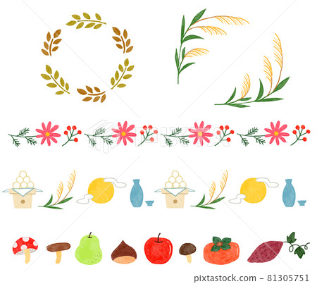 水彩風格秋季材料、線條和框架 81305751