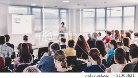 Speaker giving presentation on business conference. 81306621